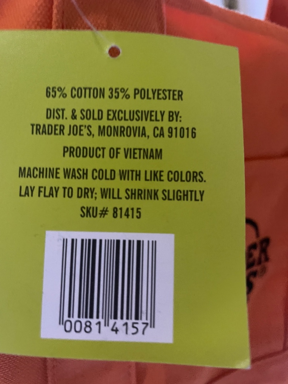 Trader Joe's Orange Mini Tote Bag - Picture 2 of 2